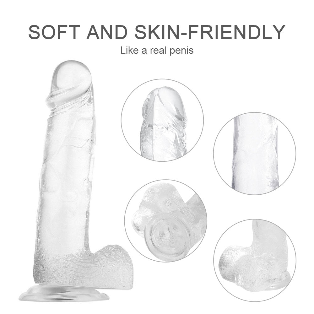 7in Realistic Transparent Strong Suction Cup Flexible Dildo - Sohimi