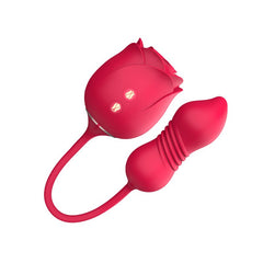 Air Pulse Tapping Clit Rose Vibrator with Thrusting Dildo - Sohimi